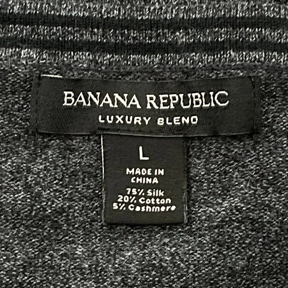 Banana Republic Sweater Men L Gray Luxury Blend Silk Cashmere V-Neck Casual Prep